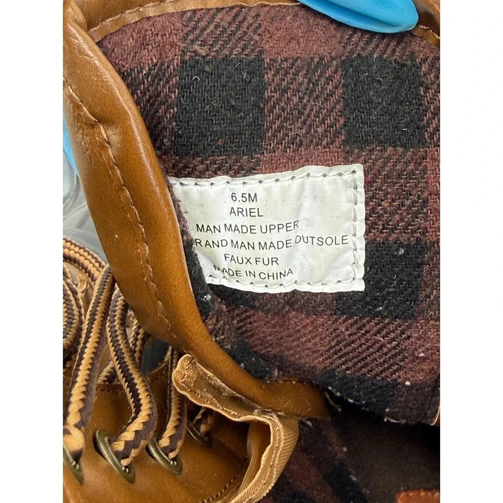 Sporto Ariel Duck Boots Womens 6.5M Brown Black Plaid Lined Lace Up Rain Snow